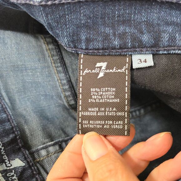 7 For All Mankind Men’s 36x31 Slimmy Blue Jeans Dark Wash Stretch Distressed - Picture 12 of 12